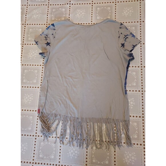 Rock & Republic Women's Patriotic Top Shirt American Flag  Fringe Studded Large - Picture 2 of 3